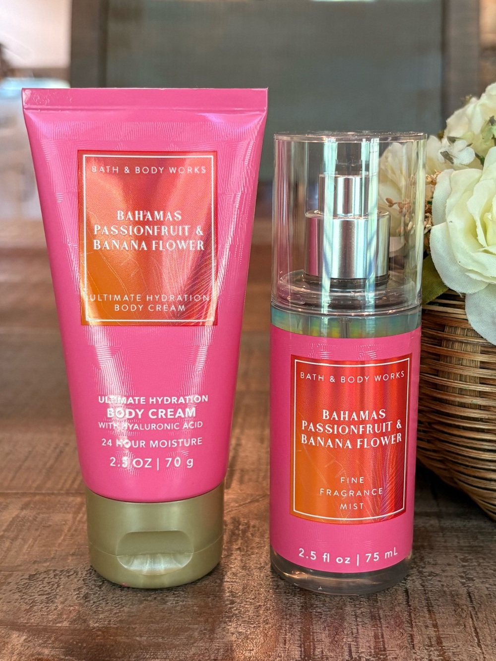 NEW Bath & Body Works BAHAMAS PASSIONFRUIT & BANANA FLOWER Travel Set of 2